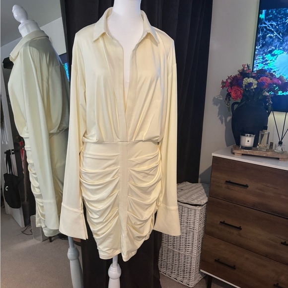 Fashion Nova Dresses & Skirts - Elegant Buttery Yellow Ruched Dress